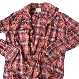 🍑💙 American Eagle Flannel (M) – Peach & Blue Perfection!